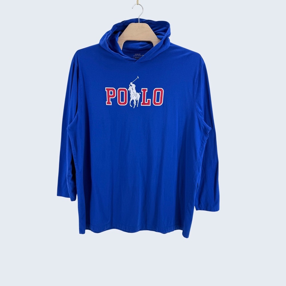 Polo Ralph Lauren Big Pony Graphic Hoodie 4XLT Cotton Blue Light Weight Tall Men